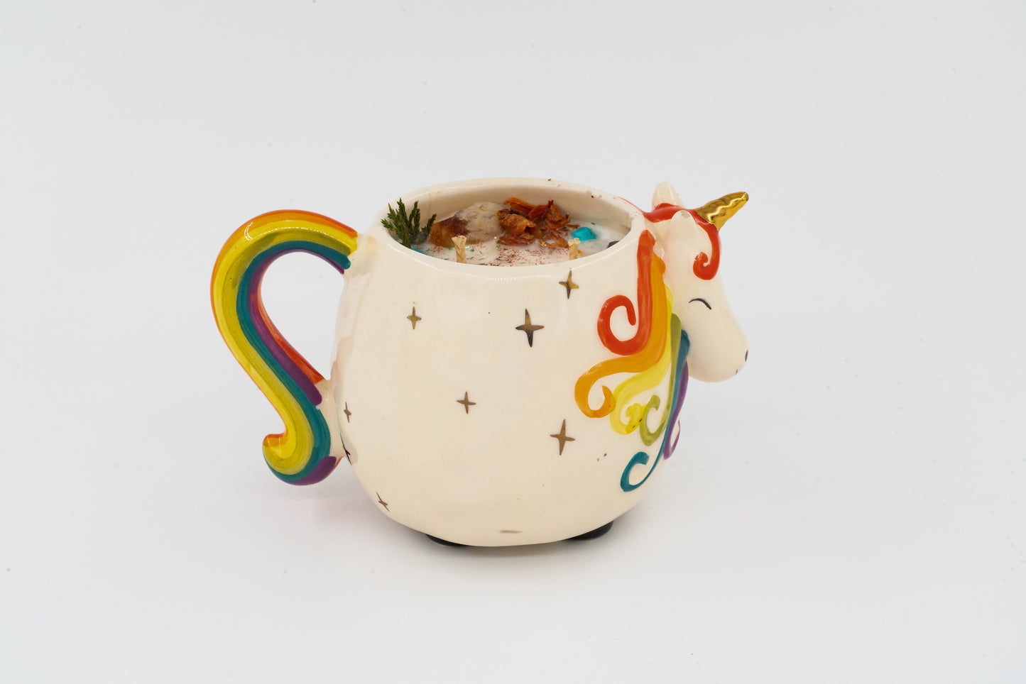 Unicorn mug candle